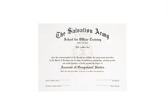 A salvation army certificate of appreciation