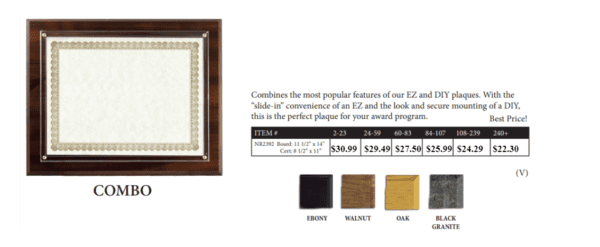 A picture of the frame and price list for this item.