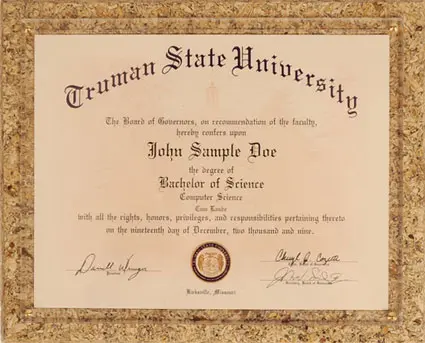 A picture of truman state university diploma.